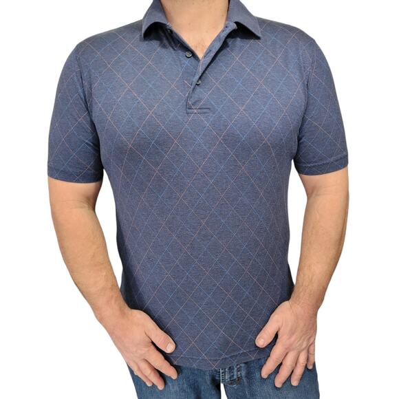 Jos. A. Bank Leadbetter Golf Polo M Blue Diamond Argyle Jacquard Preppy Classic - Picture 1 of 6